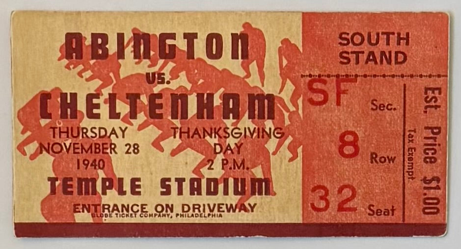 November 28, 1940, Abington High School versus Cheltenham High School at Temple Stadium