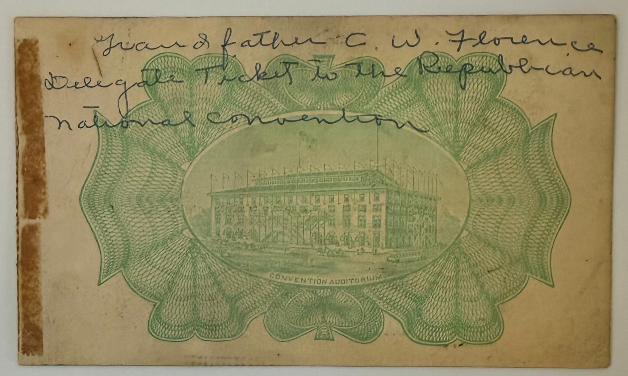 June 16, 1896, Republican National Convention, Guest Ticket