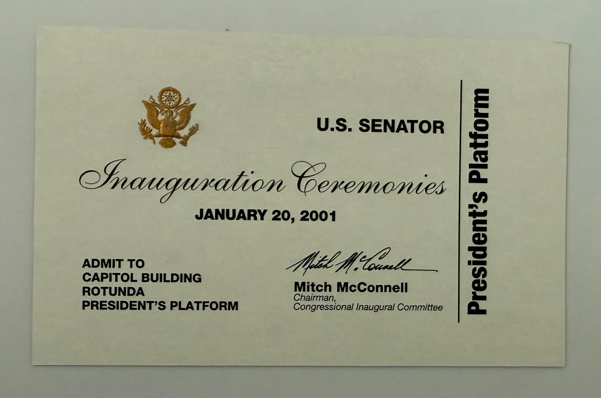 2001 Ticket to Inauguration Ceremony of George W. Bush, President's Platform Designated for US Senator, January 20, 2001