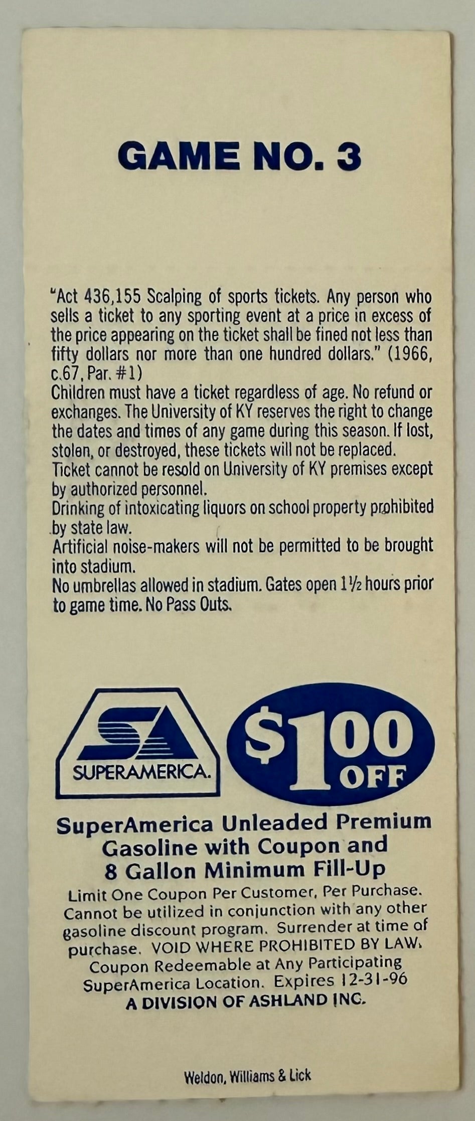 October 12, 1996, University of Kentucky versus South Carolina