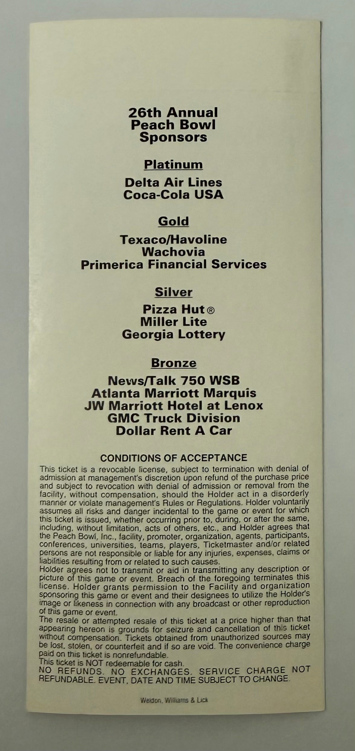 1993 Peach Bowl Game Played in Atlanta between University of Kentucky and Clemson December 31, 1993, Mint Full Ticket