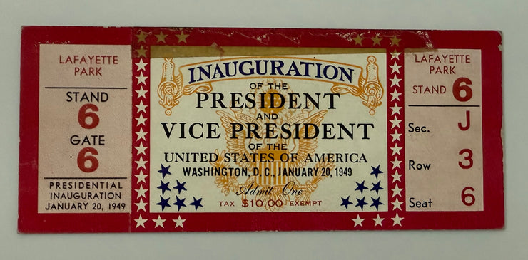 1949 Full Ticket to the Inauguration of Harry Truman and Alban Barkley, January 20, 1949