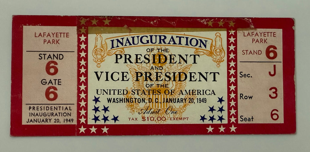 1949 Full Ticket to the Inauguration of Harry Truman and Alban Barkley, January 20, 1949