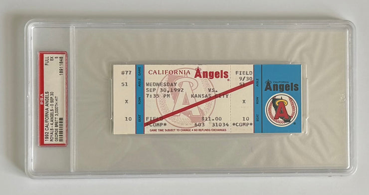 1992 California Angels vs Kansas City Royals, September 30, 1992, George Brett Gets Hit Number 3000, Graded PSA