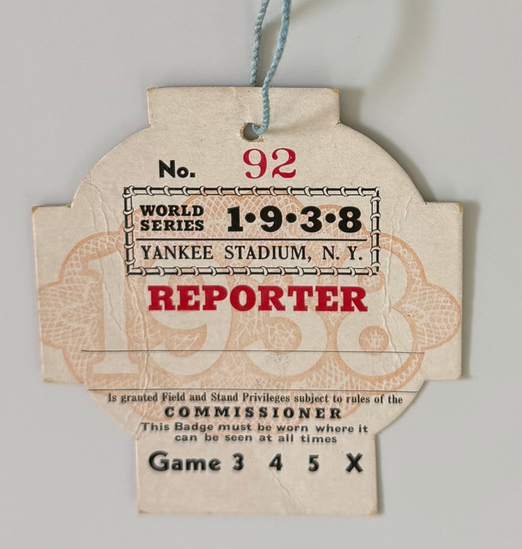 1938 World Series Press Pass, Gehrig's Last WS, See Pics
