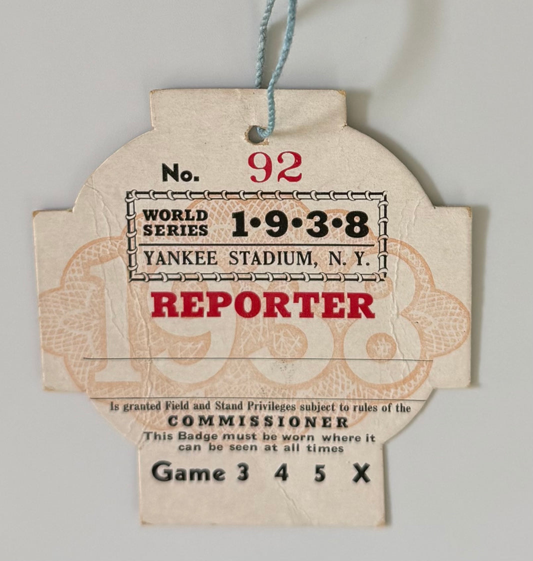 1938 World Series Press Badge, Yankees versus Cubs (Slight Crease)