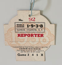1938 World Series Press Badge, Yankees versus Cubs (Slight Crease)