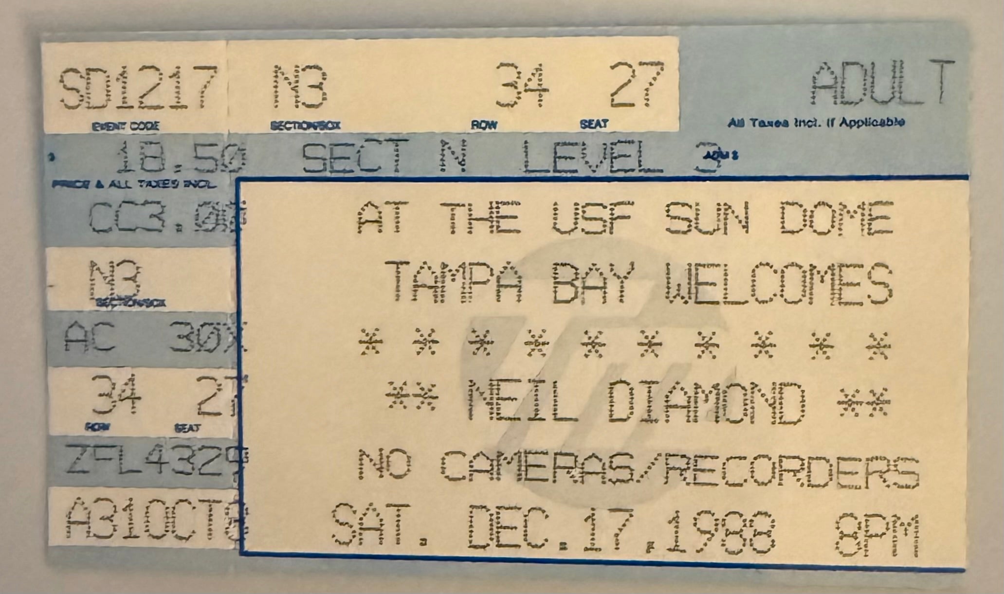 December 17, 1988, Neil Diamond, Tampa Bay, Florida
