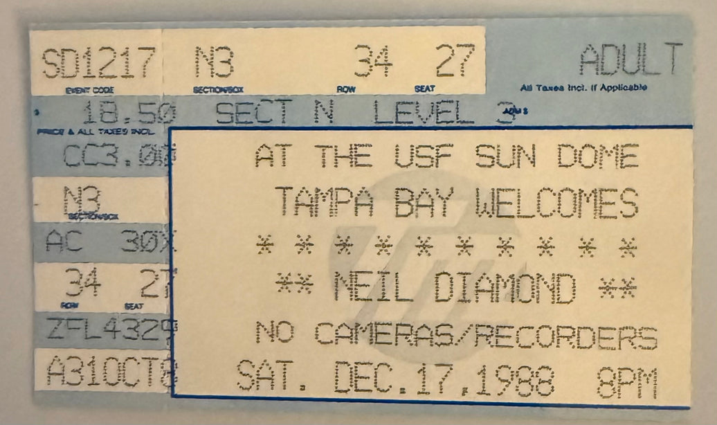 December 17, 1988, Neil Diamond, Tampa Bay, Florida