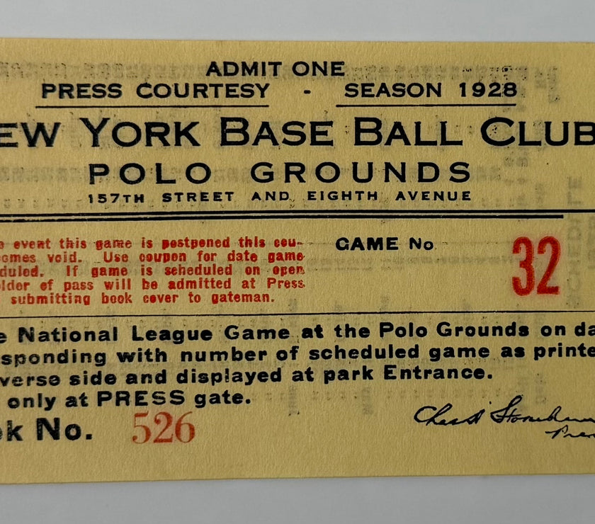 1928 New York Giants at the Polo Grounds, Press Pass Game Number 32
