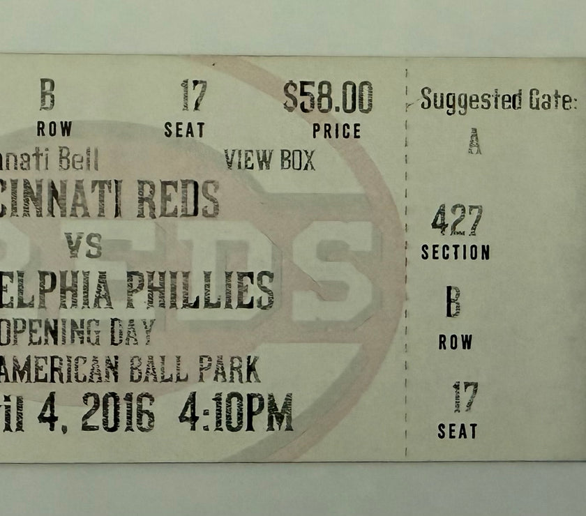 2016 Reds Opening Day Ticket 4/4/2016