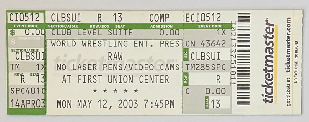 May 12, 2003, CM Punk First WWE Match Debut Full Ticket - Dark Match Victory