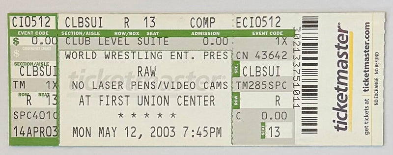 May 12, 2003, CM Punk First WWE Match Debut Full Ticket - Dark Match Victory