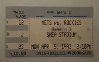 1993 First Rockies Game Ever, April 5, 1993,  Rockies versus New York Mets at Shea Stadium