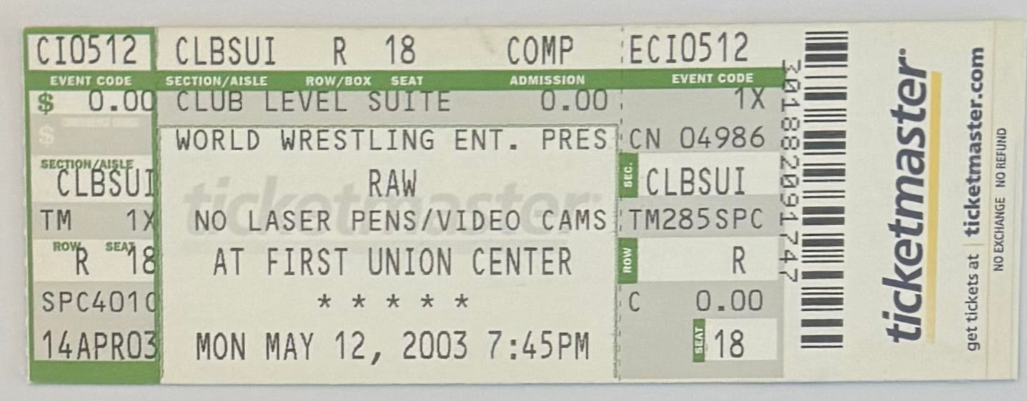 May 12, 2003, CM Punk First WWE Match Debut Full Ticket - Dark Match Victory
