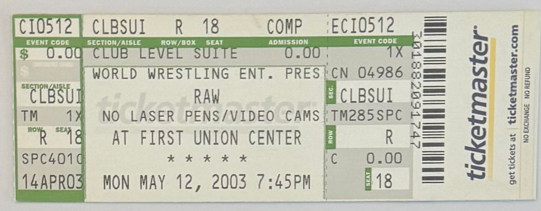 May 12, 2003, CM Punk First WWE Match Debut Full Ticket - Dark Match Victory
