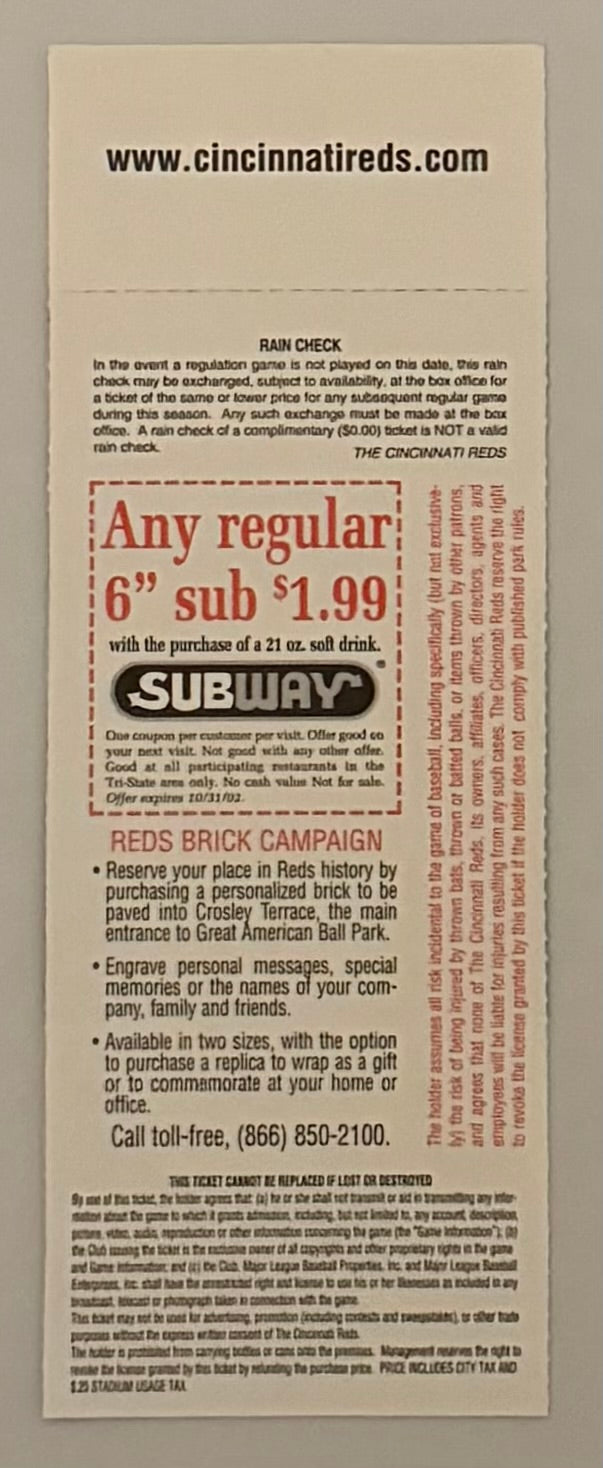 2002 Cincinnati Reds Final Game at Riverfront Stadium/Cinergy Field September 22, 2002