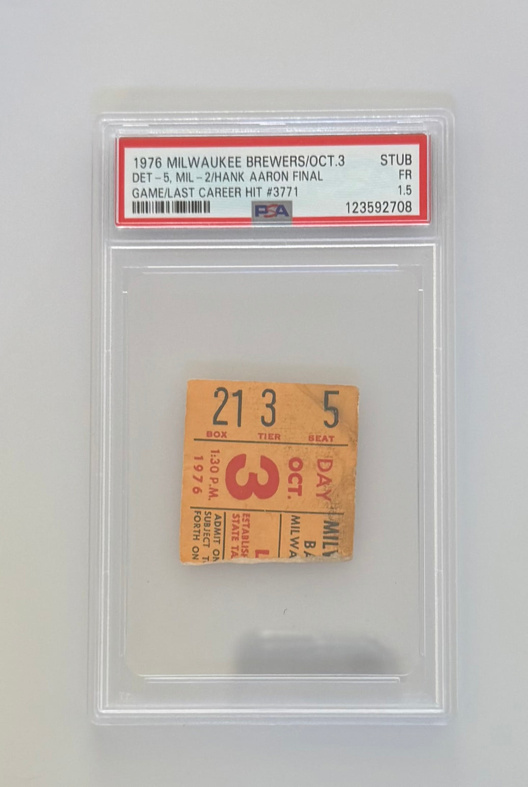 10/3/1976 Hank Aaron Final Game, Atlanta Braves