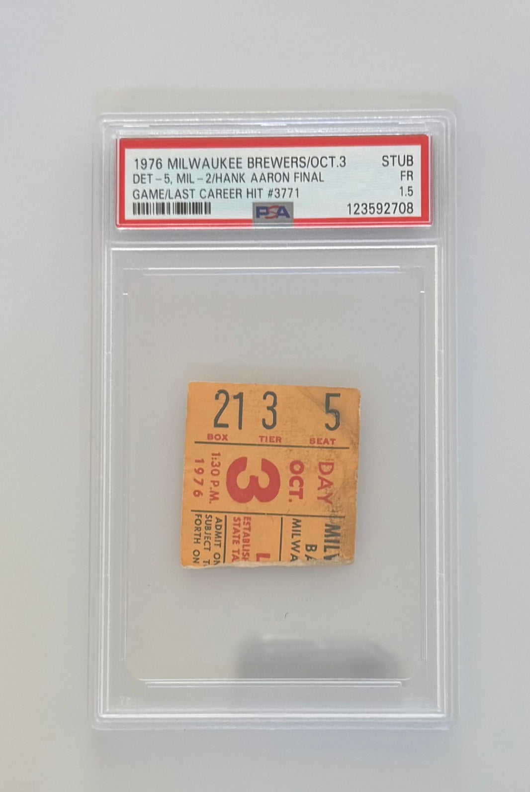 10/3/1976 Hank Aaron Final Game, Atlanta Braves