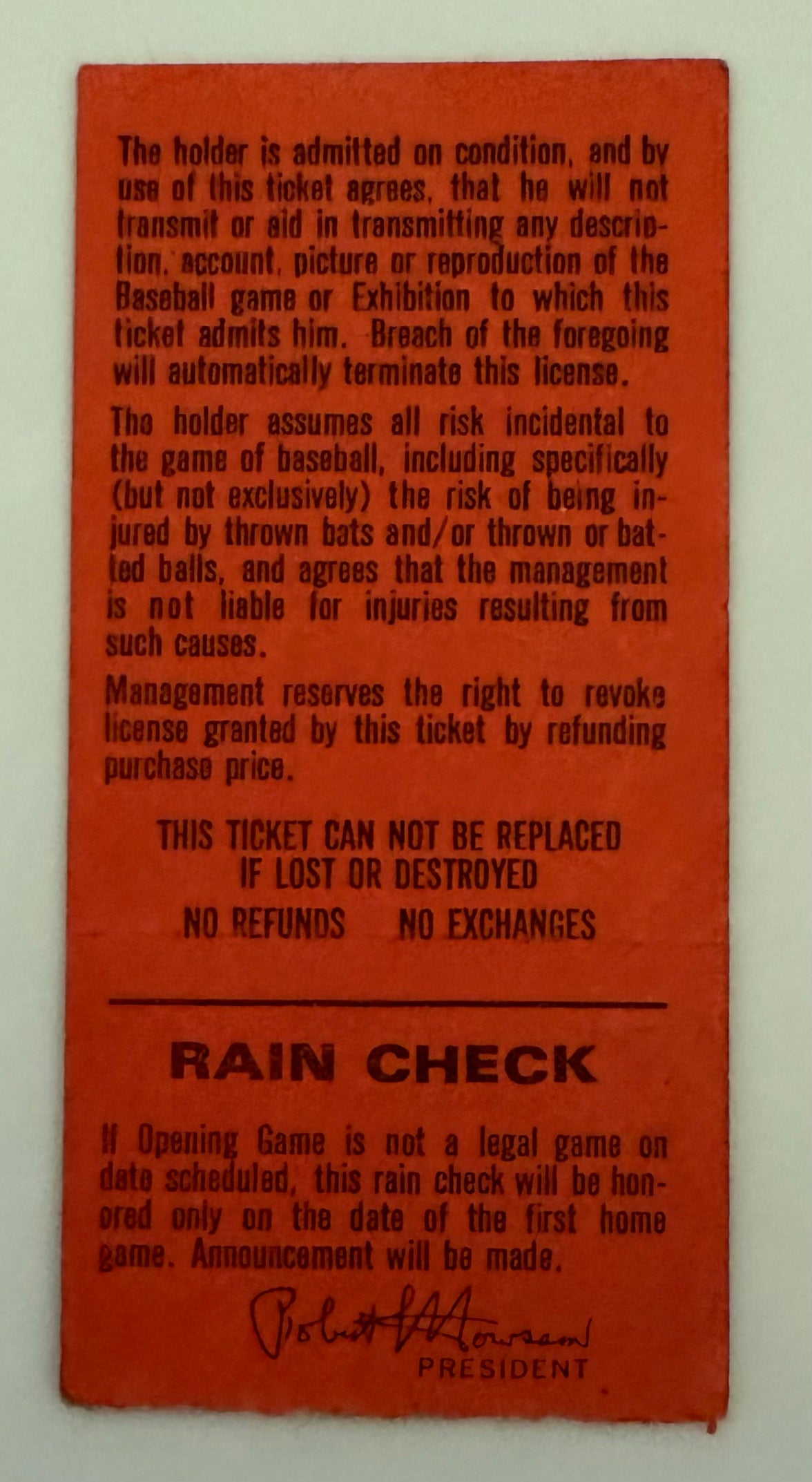 1977 Cincinnati Reds Opening Day Game Stub