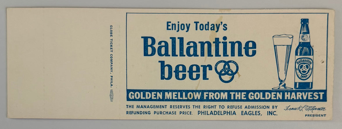 November 24, 1963, Redskins versus Eagles, JFK Assassination Weekend, Full Ticket