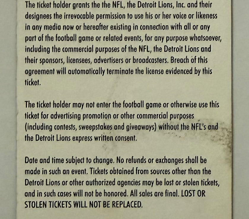 2003 Detroit Lions versus Chicago Bears, November 9, 2003