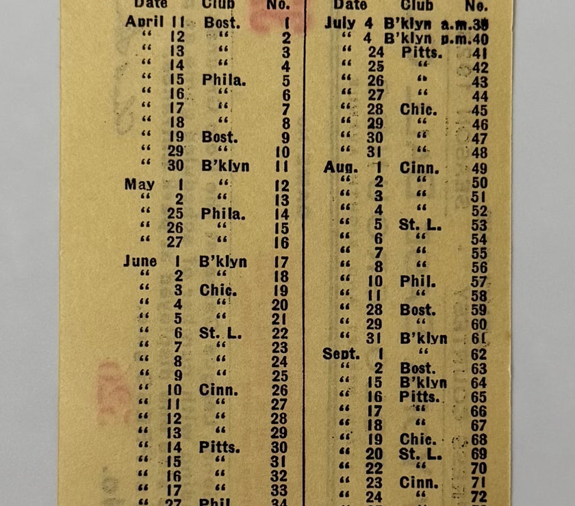 1928 New York Giants at the Polo Grounds, Press Pass Game Number 32
