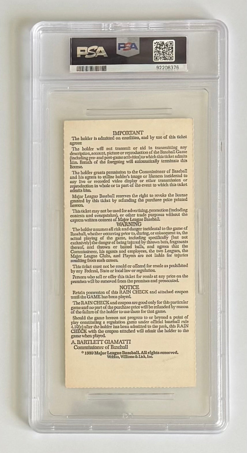 1989 MLB All Star Game, American League 9 National League 3, MVP Bo Jackson, PSA Stub VG-EX4