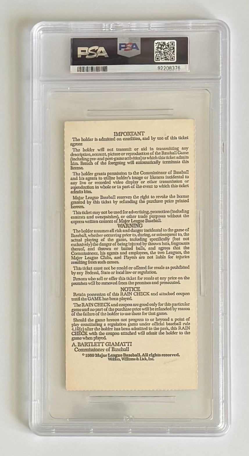 1989 MLB All Star Game, American League 9 National League 3, MVP Bo Jackson, PSA Stub VG-EX4
