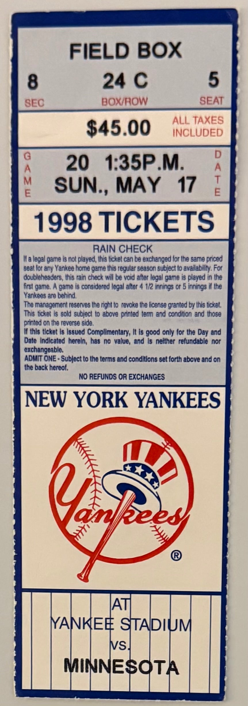 May 17, 1998, David Wells Perfect Game