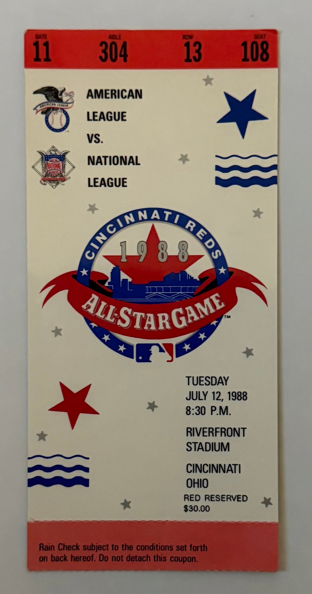 1988 Major League All-Star Game in Cincinnati July 12, 1988 at Riverfront Stadium