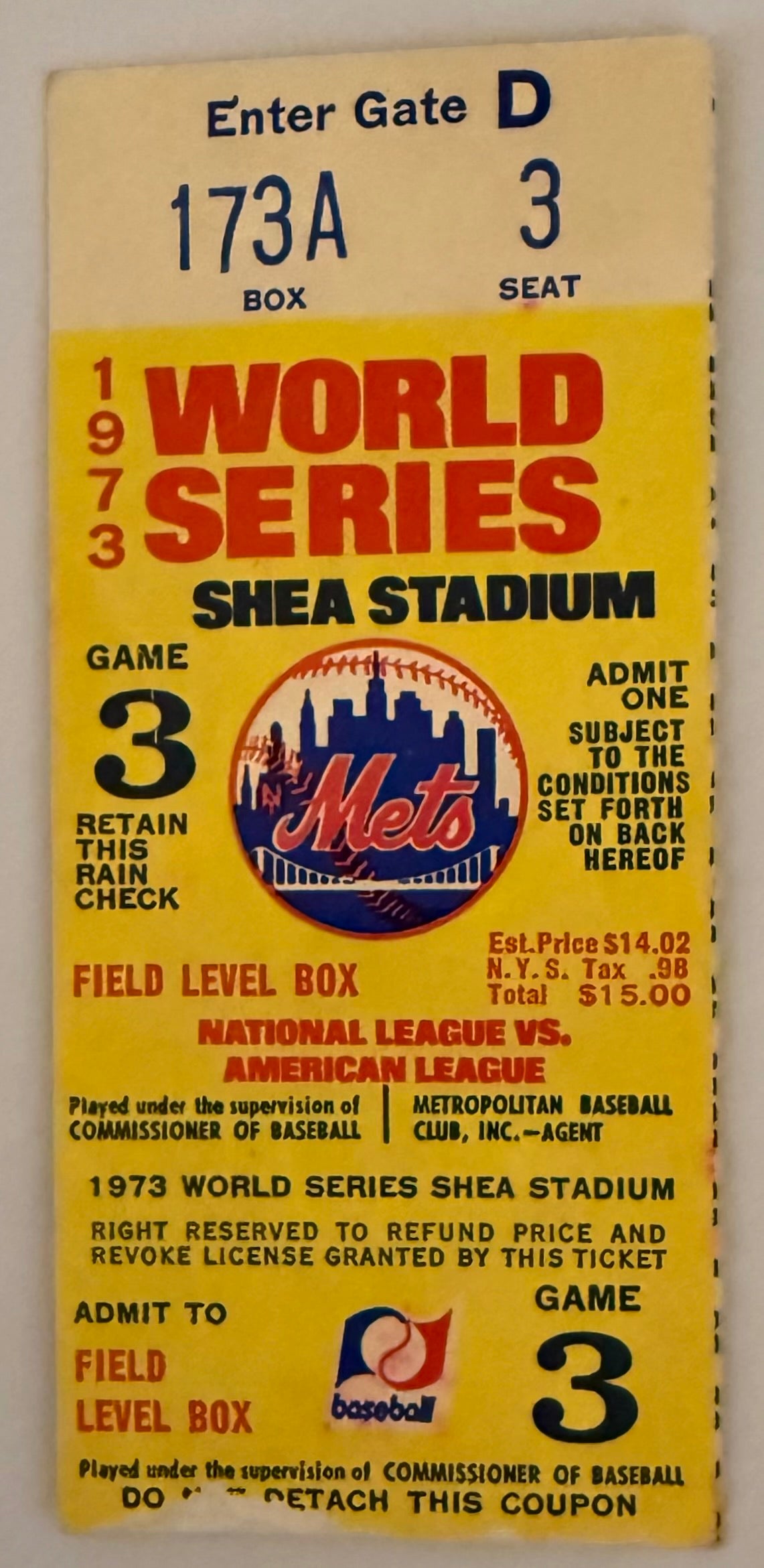 1973 World Series Game Three, Willie Mays Final Game, Mets Versus A's