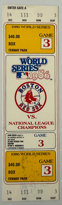 1986 World Series Game Three, Full Ticket, Mets 7 - Red Sox 1