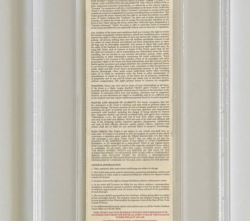 2016 New York Yankees Ticket, Graded PSA Full Authentic, Aaron Judge MLB Debut and HR #1, 8/13/16