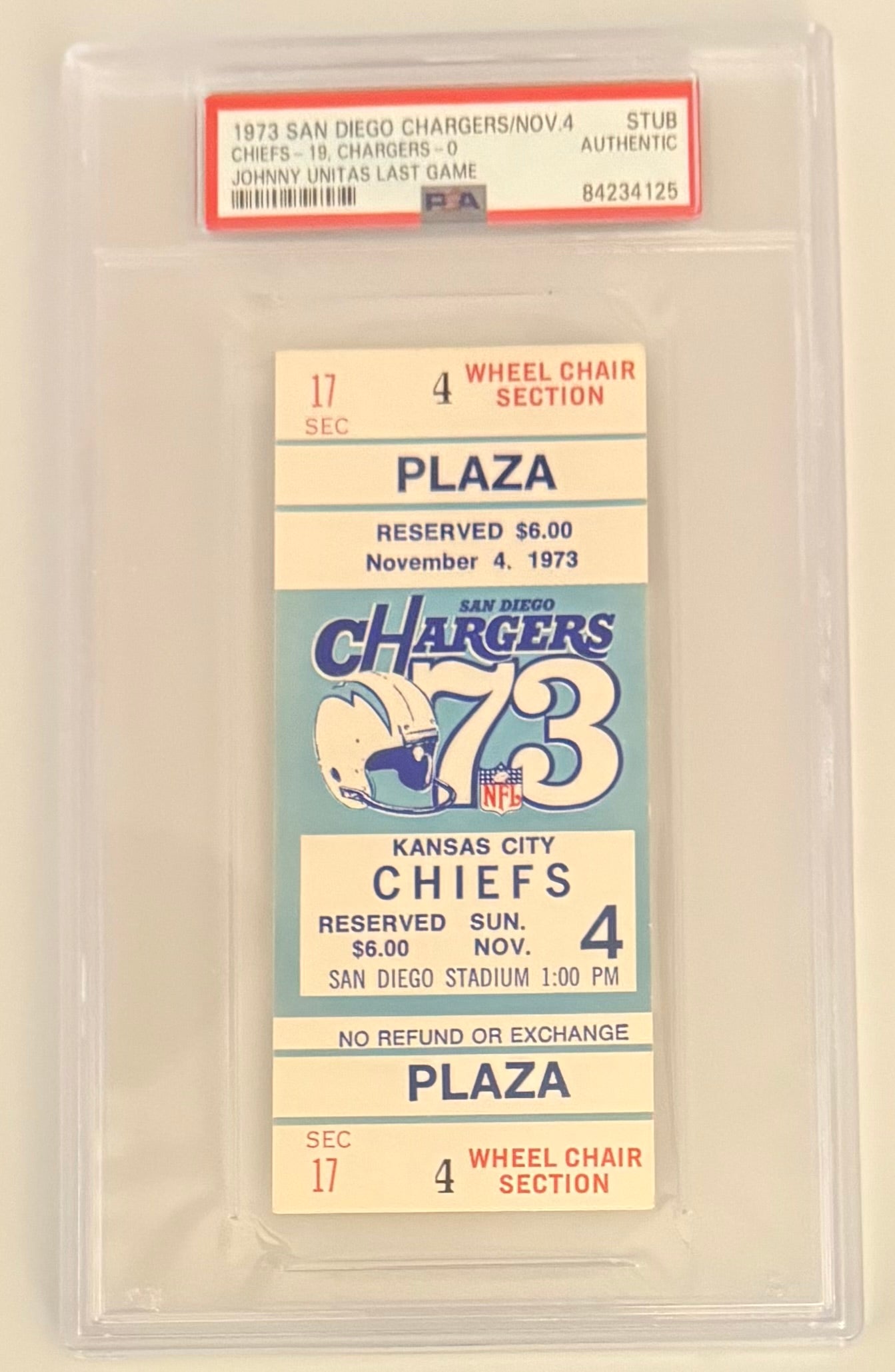 11/4/1973 Johnny Unitas Final Game