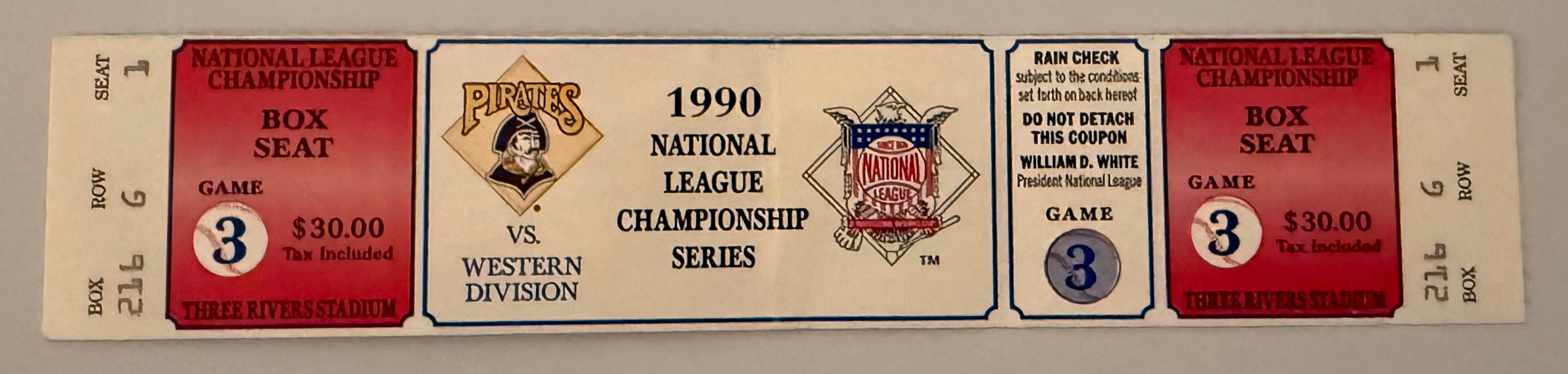 1990 NLCS Full Ticket, Game Three, Pittsburgh