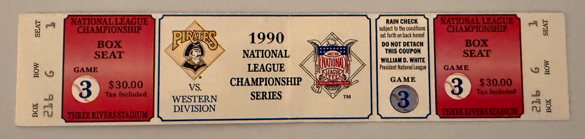 1990 NLCS Full Ticket, Game Three, Pittsburgh