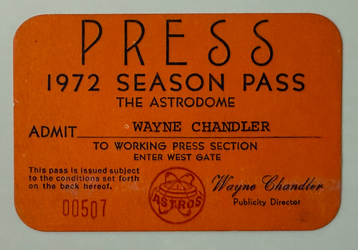 1972 Press Pass for the 1972 Season at the Astrodome