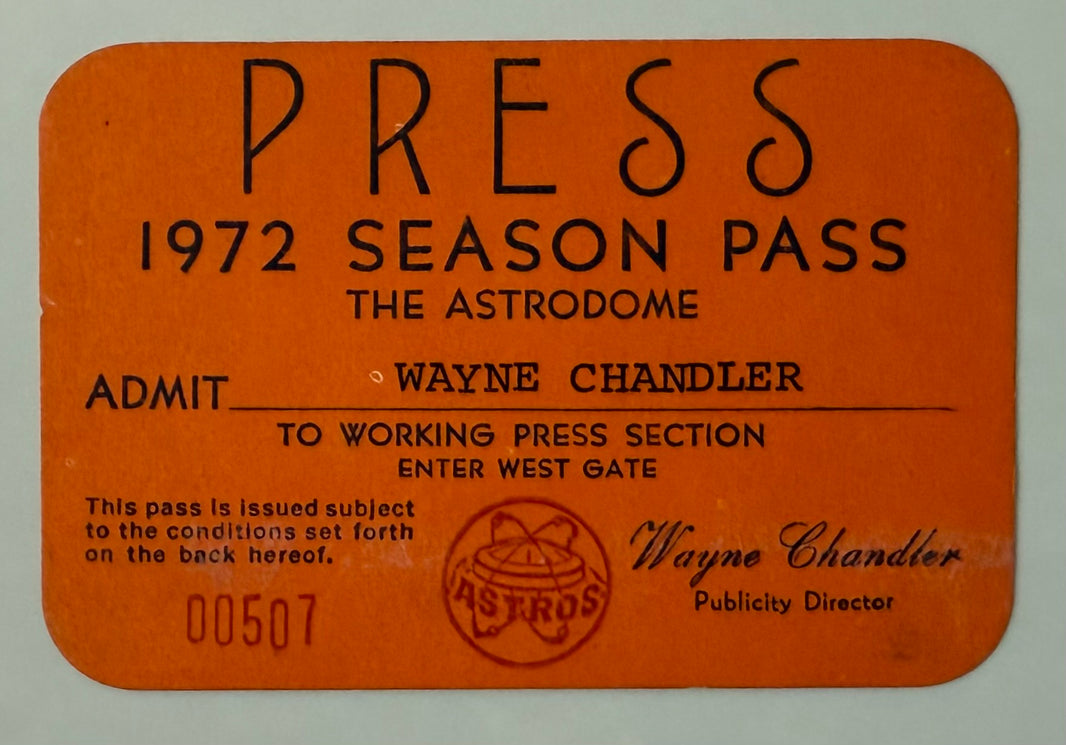1972 Press Pass for the 1972 Season at the Astrodome