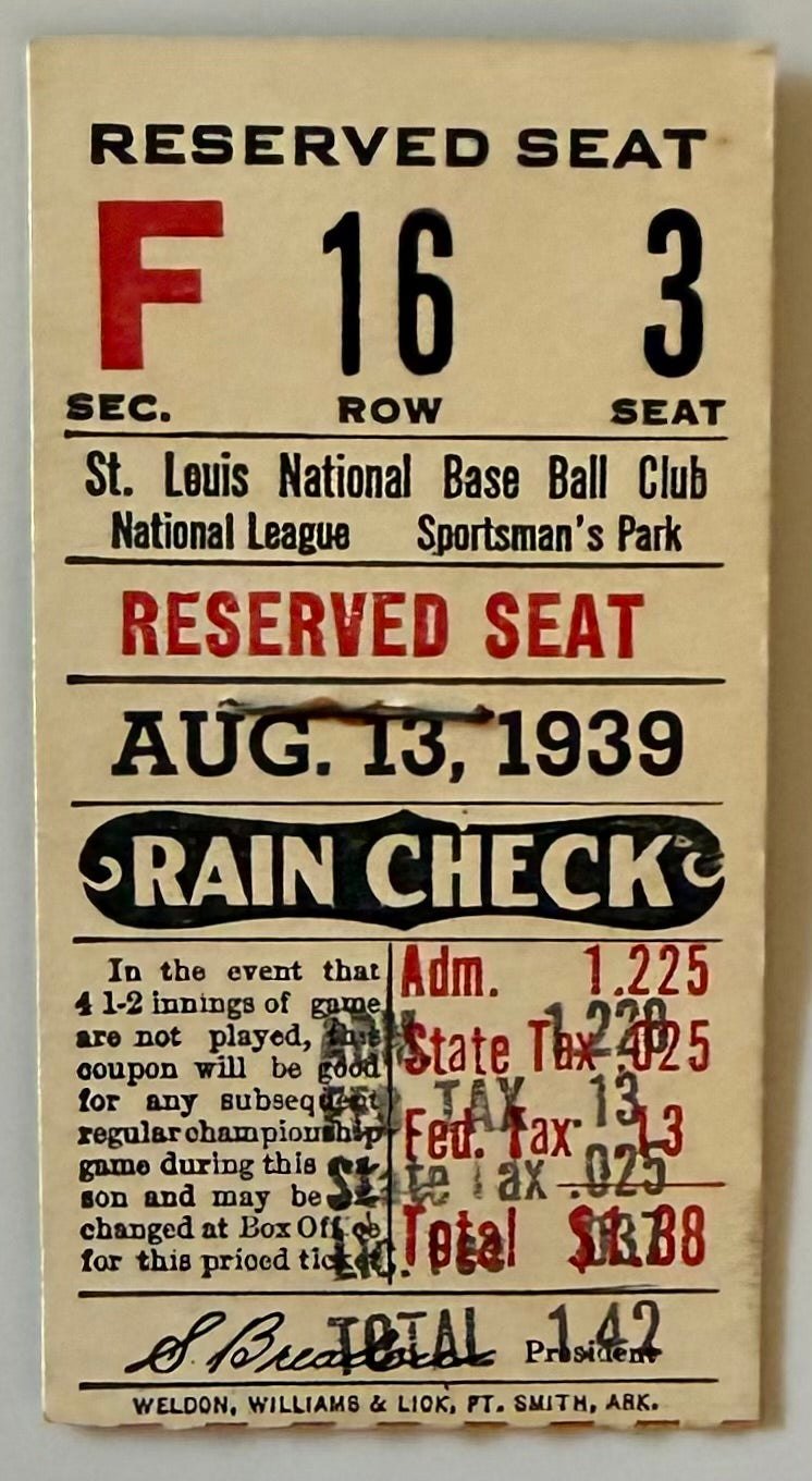 August 13, 1939, Reds versus Cardinals - DH, Sportsman's Park (ST)