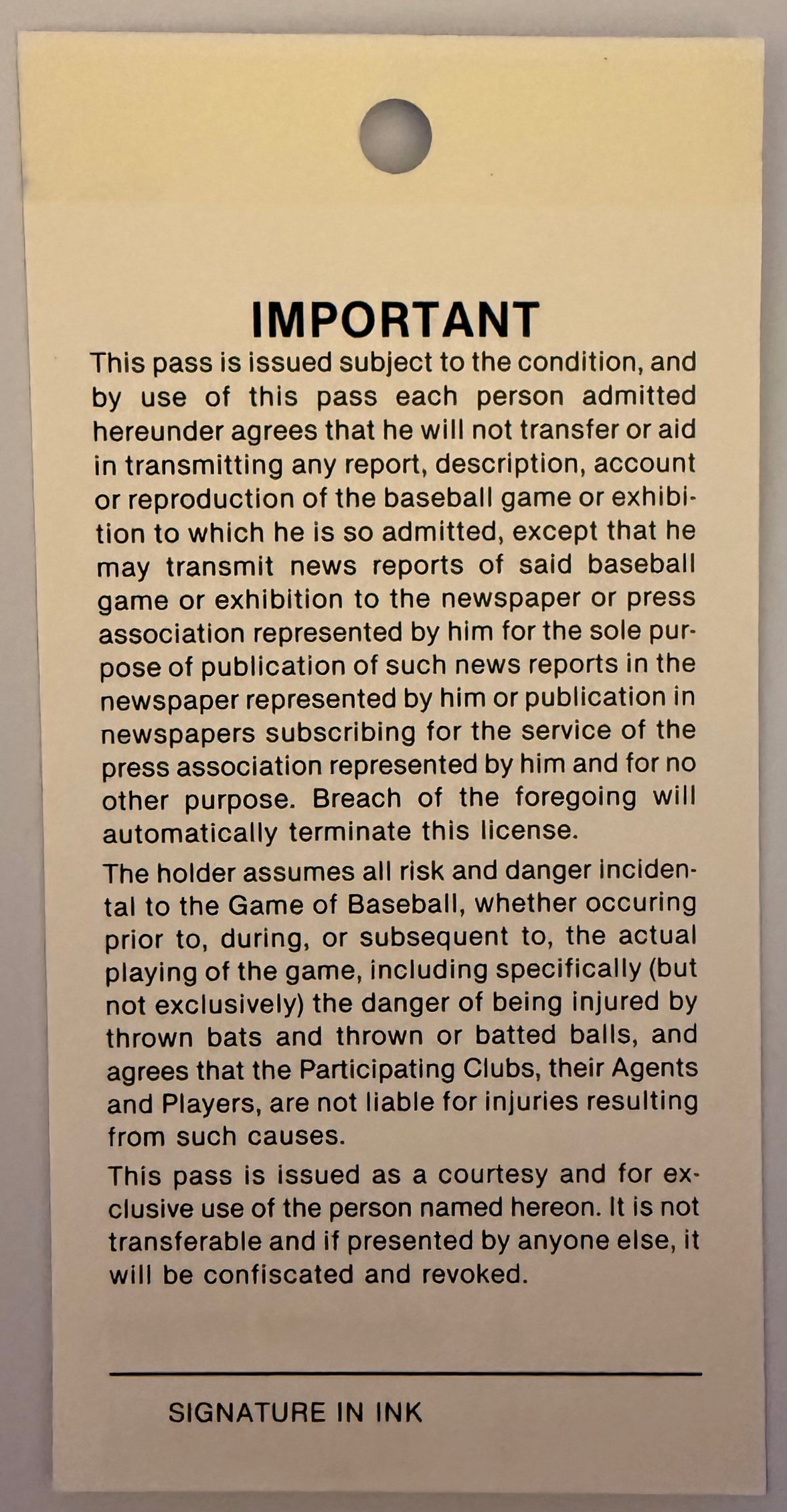 1988 San Francisco Giants Candlestick Park Press Pass