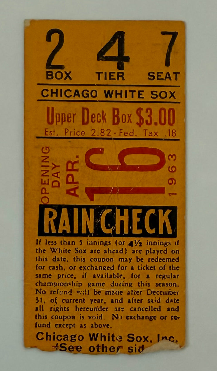 1963 Opening Day Game for Chicago White Sox, 4/16/63