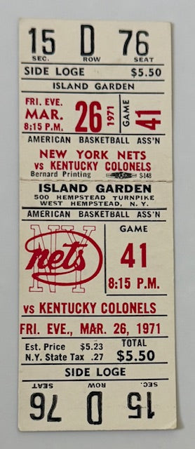 1971 New York Nets vs Kentucky Colonels, ABA Game, 3/26/1971