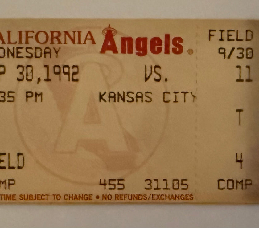 1992 Full Ticket Angels versus Kansas City, George Brett Achieves Milestone 3000th Hit, 9/30/1992