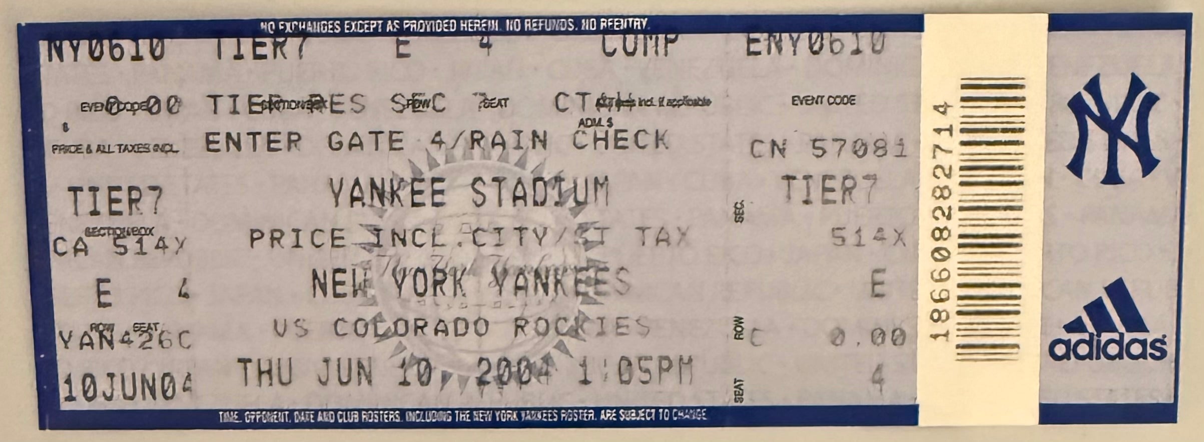 June 10, 2004, Bernie Williams 2000th Hite, New York Yankees