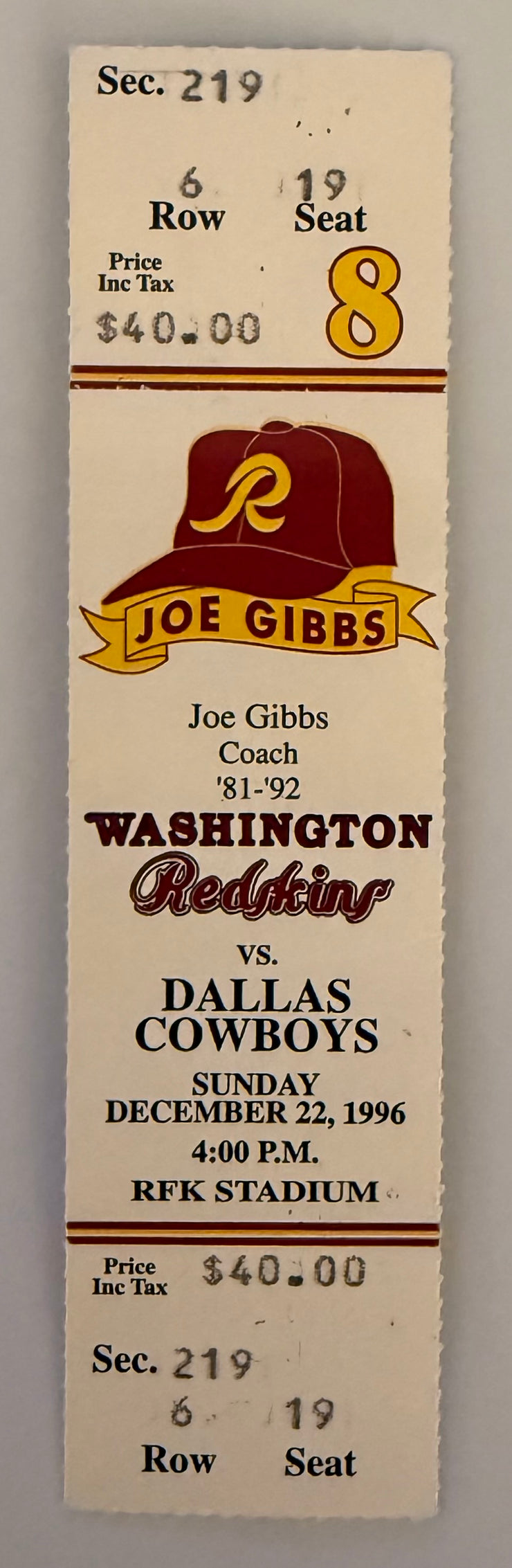 1996 Last Game at RFK Stadium Redskins versus Cowboys, 12/22/96