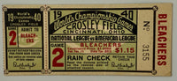 1940 World Series Game 2 at Crosley Field Ticket Stub