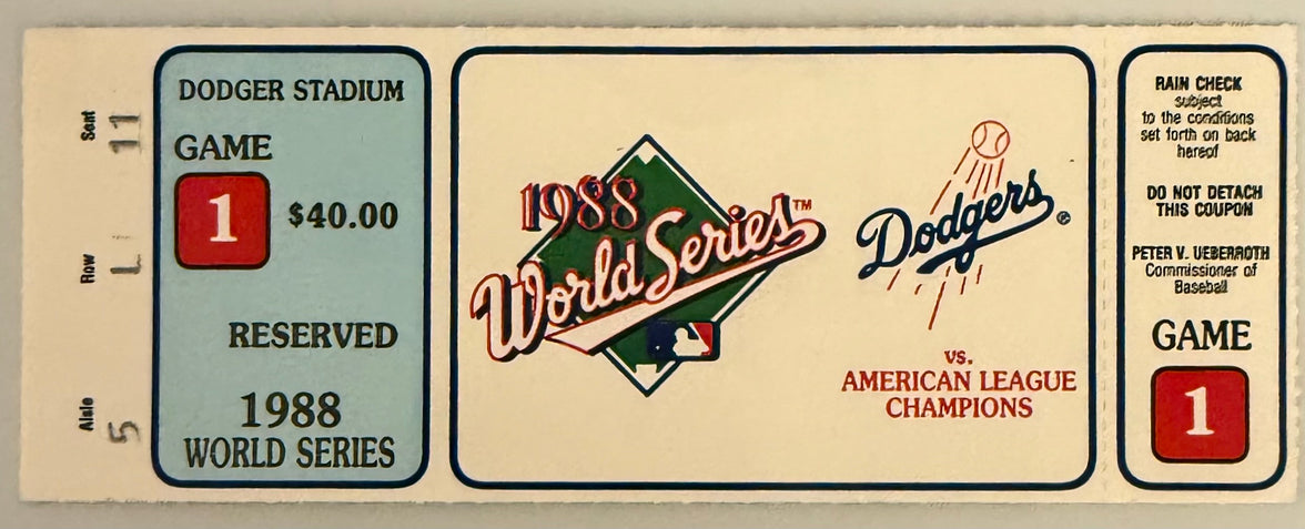 1988 World Series, Game 1, Dodgers -5 Athletics-4, October 15, Kirk Gibson Home Run-Very Good Condition