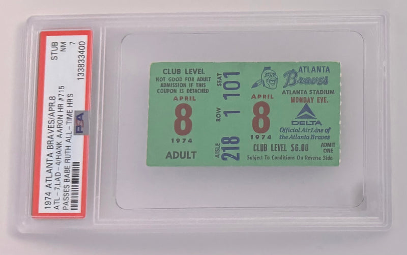 April 8, 1974, Aaron Breaks Ruth Home Run Record, Graded PSA NM Seven