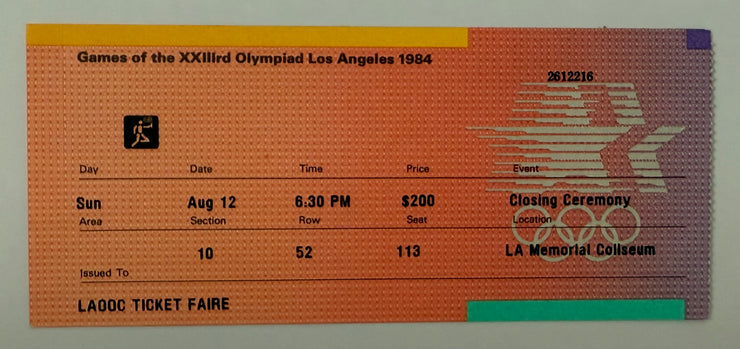 1984 Tickets to 1984 Los Angeles Olympics Closing Ceremony